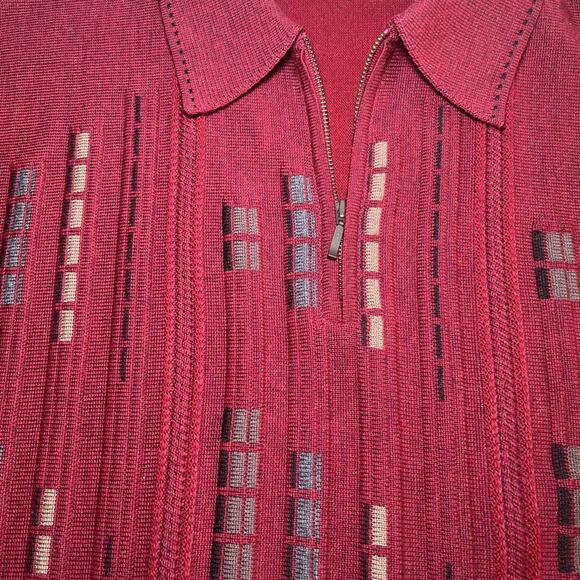 St Croix Shop Mens Large 1/4 Zip Geometric Maroon Sweater Wool Blend Textured - Picture 3 of 12
